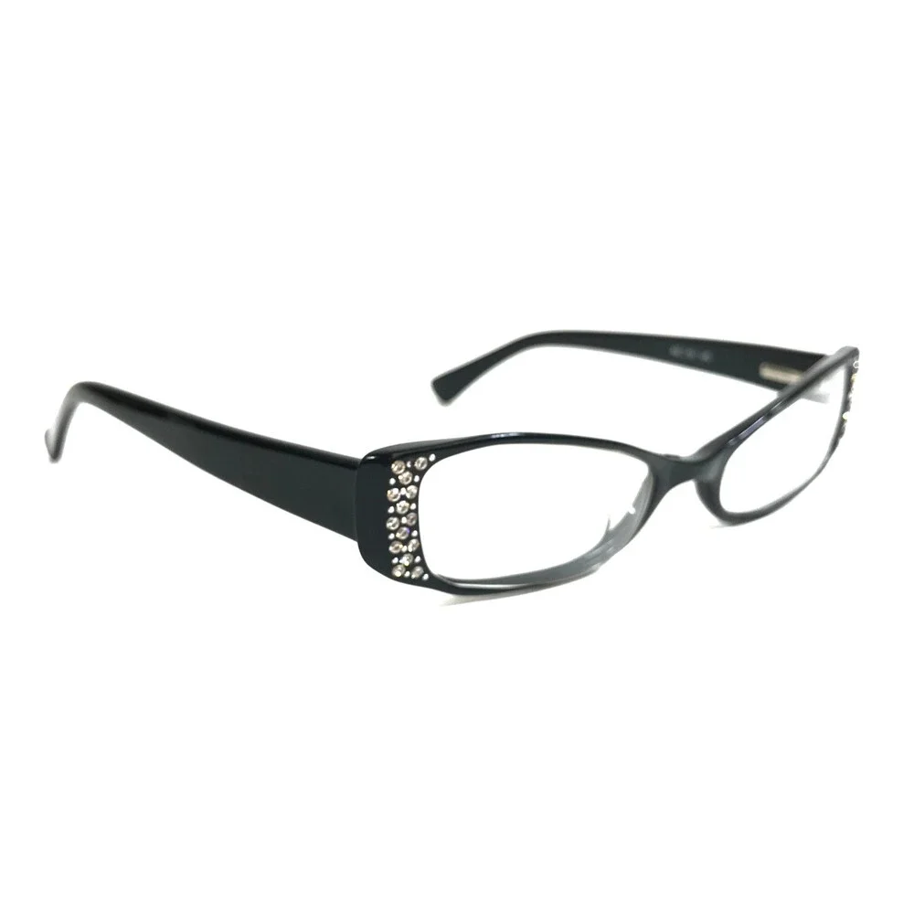 See Eyeglasses Frames 1013 Polished Black Cat Eye Crystals Rhinestones 48-19-140